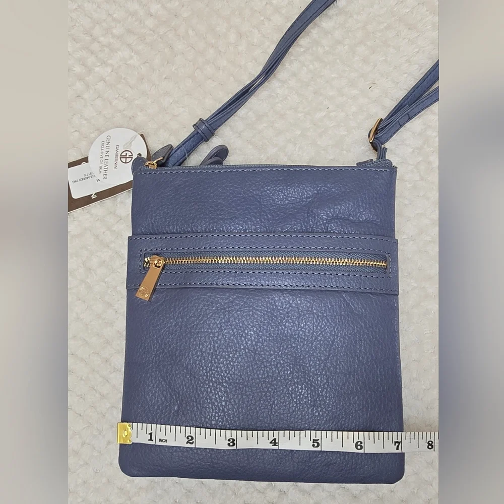Giani Bernini Genuine Leather Crossbody Bag Blue Folkstone Gray NWT